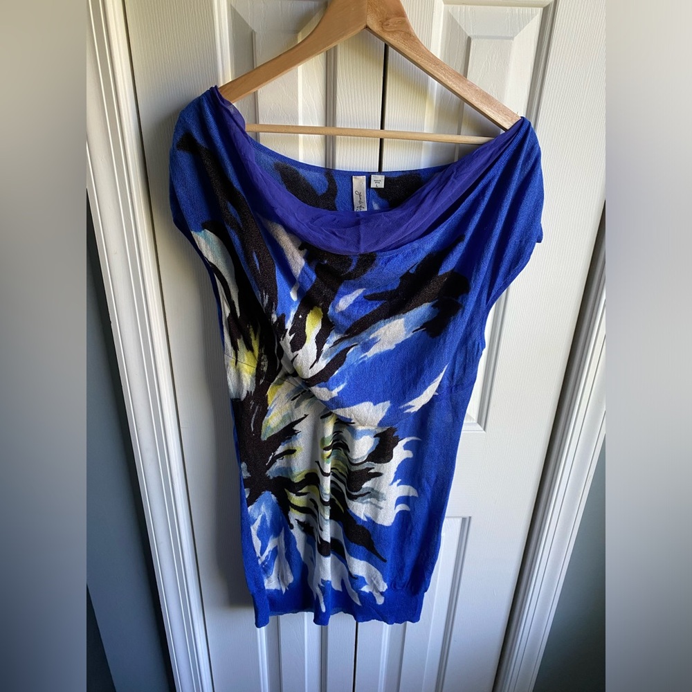 Yansi Fugel Womens Short Sleeve Floral Print Sweater Dress Size L (Fits medium)
